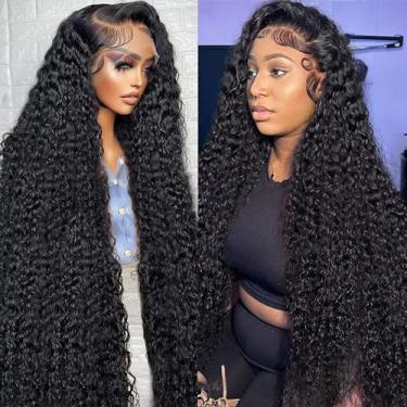 Imagem de ZIYGBK Peruca frontal ondulada profunda 33 x 15 cm HD transparente pré-arrancado cabelo para bebê 180% densidade sem cola peruca frontal de renda encaracolada profunda cabelo humano brasileiro para