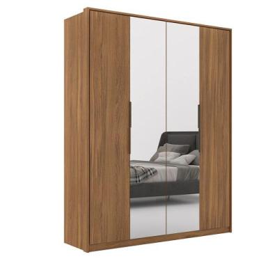 Imagem de Roupeiro de Casal Luna 4 Portas c/ 2 Espelhos Amêndola - Bela Móveis -