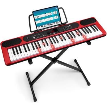 Imagem de Teclado de piano com 61 teclas para iniciantes, teclado eletrônico com suporte ajustável, modos de ensino, tecla iluminada com tela de LED, alto-falantes embutidos, descanso de música, adaptador de