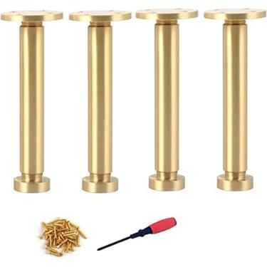 Imagem de Pacote Com 4 Pernas De Móveis De Latão Sólido, Perna De Móveis De Metal, Pernas De Suporte De Sofá Ajustáveis, Para Armário Mesa De Café Suporte De Tv Armário De, Gold, 180mm/7.09in