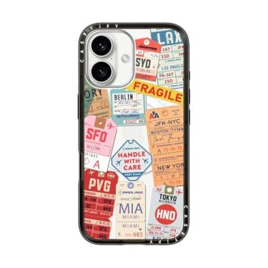 Imagem de CASETiFY Capa compacta para iPhone 16 [fina e elegante/compatível com Magsafe/1,2 m. Proteção contra quedas de grau militar 2X] - AirTags - Preto transparente