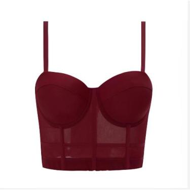 Imagem de Blusa Curta Cropped Corset Top Transparente Lycra Bojo Alça, 38 (M), V