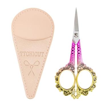 Imagem de Tesoura vermelha dourada multiuso com bainha - Tesoura de bordado de costura afiada para escritório, casa, escola, artesanato