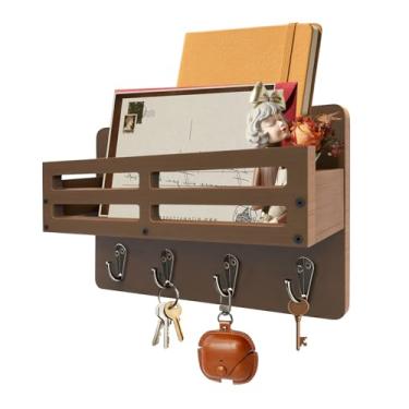 Imagem de KISENG Suporte de chave de parede para casa de fazenda, ganchos de parede com organizador de correspondência, porta-chaves decorativo, com 4 ganchos resistentes para coleira de cachorro, óculos de sol