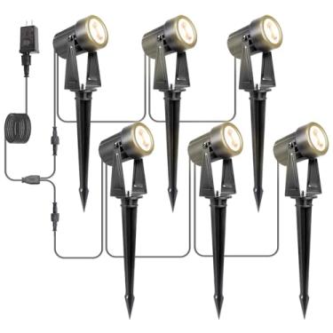 Imagem de Leadleds Iluminação de paisagem externa, 3W 300LM luzes de grau à prova d'água com suporte pontiagudo, 3000K luzes brancas quentes para lâmpada decorativa de gramado e quintal, pacote com 6