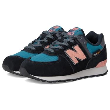 Imagem de New Balance Tênis infantil unissex 574 V1 Season com cadarço, Preto/rosa Omega, 2.5 Wide Little Kid