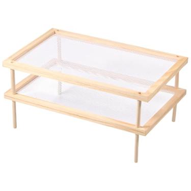 Imagem de Suporte empilhável para secar alimentos com rede, armazenamento de secagem de ervas, prateleira de secagem de ar de madeira, prático rack de secador de macarrão, suporte multifuncional de espaguete,