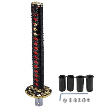 Imagem de X AUTOHAUX Alavanca de câmbio estilo espada Samurai de 26 cm Katana Shift Knob Padrão Trançado Clássico para Manual Automático no MT Shifter Preto Vermelho