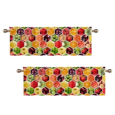Imagem de Uiiooazy Fruits Kitchen Valances Orange Strawberry Uva Food Valance para janela pequena 132x45 cm Cortina de janela com bolso para varão para sala de estar, quarto, 2 painéis