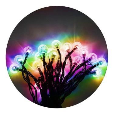 Imagem de Cordão De Lampadas Led Pisca Formato Bolinha 5 Metros 20l Carregamento Solar Natal Colorido