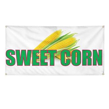 Imagem de Faixa de vinil vários tamanhos de milho doce impressão de publicidade ao ar livre E alimentos e bebidas milho exterior à prova de intempéries placas de quintal industrial branco 4 ilhós 40 x 101 cm