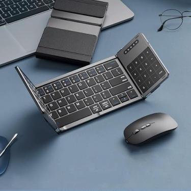 Imagem de Teclado dobrável, touchpad/teclado numérico integrado, Bluetooth triplo dobrável, adequado para iPad, MAC/Win/tablets Android (conjunto preto, teclado e mouse)