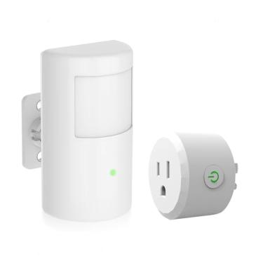 Imagem de ASOFTY Interruptor de sensor de movimento com tomada, controle de luz ativado por movimento sem fio, sensor infravermelho ativado por movimento, detector de movimento sem fio e conjunto de plugue para