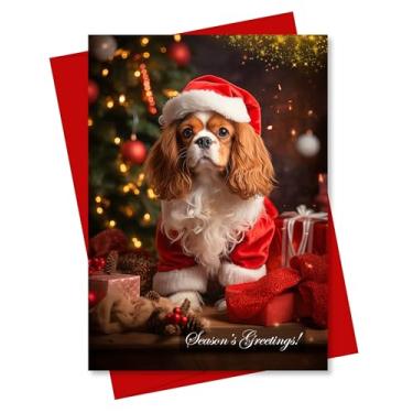 Imagem de Cartão de Natal Cavalier King Charles Spaniel Santa Helper – Arte exclusiva de cães para coleção de Natal, em branco dentro, cartolina premium, envelope vermelho, feito por pequenas empresas que