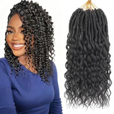 Imagem de Cabelo curto e profundo falso de crochê para mulheres negras - 8 pacotes de 30,5 cm pré enrolado Goddess Locs cabelo crochê com pontas encaracoladas profundas tranças de crochê sintético pré-looped
