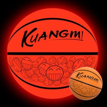 Imagem de Kuangmi Bola de basquete com iluminação LED, brilha no escuro para jogo noturno e bola de treino, tamanho oficial 7 (75 cm), para ambientes internos e externos (Smiley)