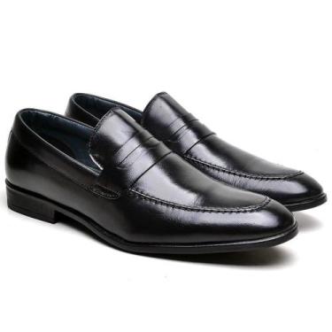 Imagem de Sapato Social Masculino Loafer em Couro Legitimo Preto Sem Cadarço Fec