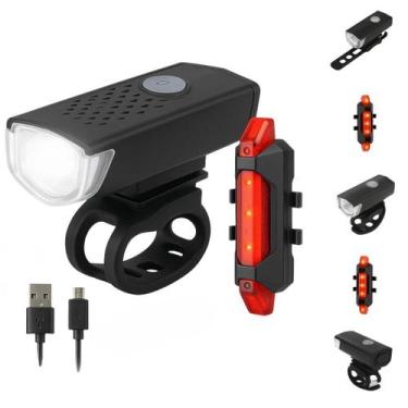 Imagem de Kit Luz Para Bike USB Recarregável Farol 300lm e Sinalizador Traseiro 