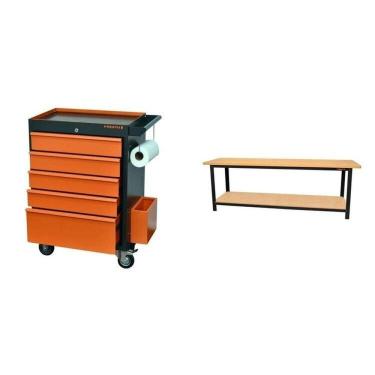 Imagem de Conjunto Bancada para Ferramentas 200cm Carro de Ferramentas Profissional 5 Gavetas Presto Laranja