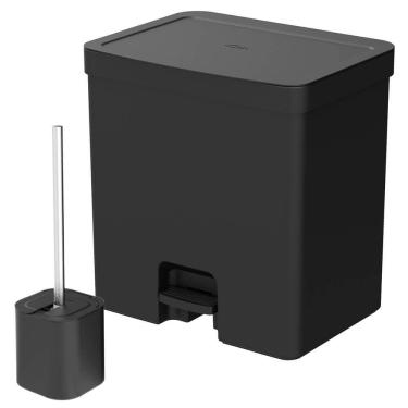 Imagem de Lixeira para Banheiro com Pedal e Escova Sanitária Preta 20L - Ou