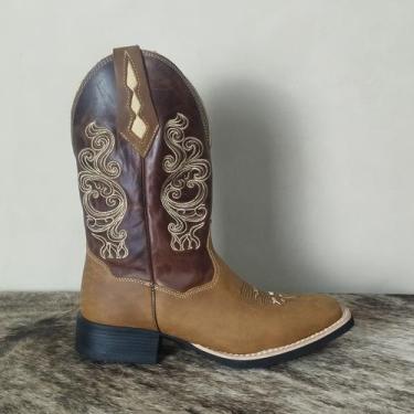 Imagem de Bota Texana Feminina Couro Legítimo Cano Alto Bordada Agro - Paint Hor