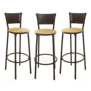 Imagem de KIT 3 Banquetas Alta Encapada Junco CAFÉ Area de Lazer Cozinha Bancada