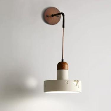 Imagem de Luminária de parede de madeira retrô, luminária de parede de cimento vintage, luminária rústica de parede de concreto Wabi Sabi, luminária de decoração de fio de madeira maciça nórdica moder