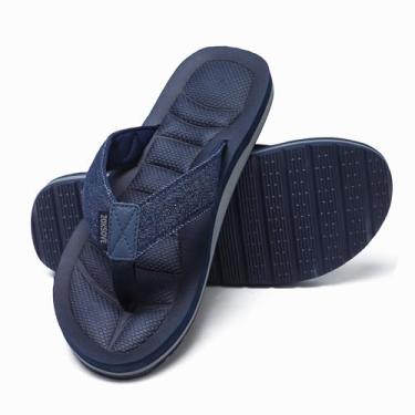 Imagem de Chinelo masculino de lona com suporte de arco – sandália de praia confortável de espuma – Impermeável casual chinelos de casa, Azul marino, 46
