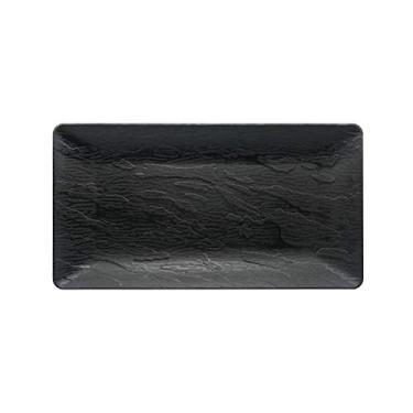 Imagem de Party Essentials Bandeja de servir descartável, de plástico rígido, retangular, rústico, resistente, ardósia, 35,56 cm x 15,24 cm, preta, 3 unidades