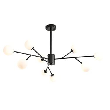 Imagem de Lustre Globo de Vidro Lustre de meados do século Luminária pendente com hastes ajustáveis Iluminação suspensa para sala de jantar Quarto Cozinha Sala de estar Hall de entrada (preto, 18 cabe