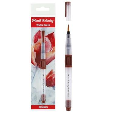 Imagem de Pincel de água sintético Mimik Kolinsky, redondo médio, 4 mm, feito à mão na Alemanha, pincéis de aquarela com cerdas altamente absorventes, reservatório de água transparente, perfeito para tinta e