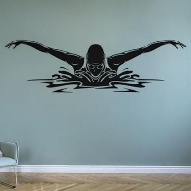 Imagem de Decalque de parede de vinil nadador piscina esportes aquáticos adesivos de parede para decoração de quarto de casa mural papel de parede removível 42 x 140 cm