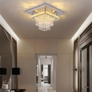 Imagem de Pequeno lustre de cristal embutido luminárias de teto, lâmpada de teto de cristal LED moderna regulável luz fria/luz quente/luz natural compatível com corredor de quarto, luzes pendentes mod