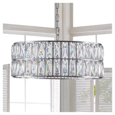 Imagem de Lustre moderno de cristal, luminária pendente de 6 luzes com estrutura de metal prateado