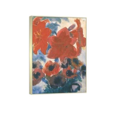 Imagem de BMZFYBS Arte de parede em tela de flores reprodução de pintura famosa - imagens de moldura prateada para sala de estar - pôster e impressões de decoração de amarílis e anêmonas 70 x 100 cm 27 x 39 pol