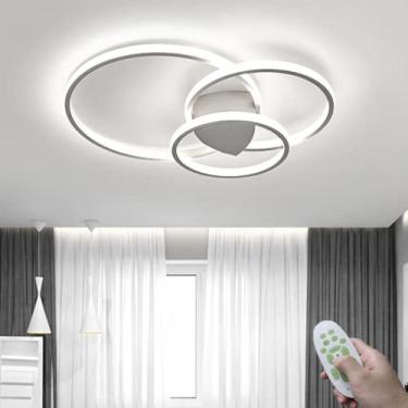 Imagem de Luminária de teto redonda moderna regulável com controle remoto para sala de estar, quarto e restaurante, cor e brilho ajustáveis, abajur de acrílico branco
