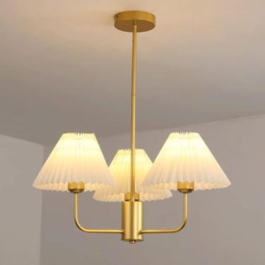 Imagem de Lustre moderno de ouro de 5 luzes de meados do século Sputnik Industrial Semi Flush Mount Luminárias de teto Lustres vintage plissados para sala de jantar Quarto Cozinha Ilha Hall de entrada