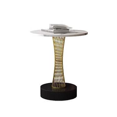 Imagem de Mesa auxiliar pequena mesa auxiliar com base de metal, pequena mesa lateral para espaços pequenos, pequena mesa de cabeceira, mesas pequenas de borda redonda, quarto, pequena mesa de centro, mesas