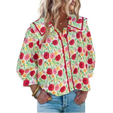 Imagem de Blusa feminina Cicy Bell com estampa floral com botões e manga 3/4