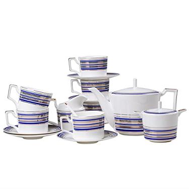 Imagem de Conjunto de 15 peças de chá de porcelana e pires de café com bule de chá, açucareiro e jarro de leite, xícaras de chá e café de cerâmica (branco)