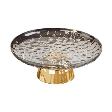 Imagem de ＫＬＫＣＭＳ Fruteira de pedestal, prato de comida, prato de frutas prático e estético, bandeja para servir doces e lanches para mesa de jantar, decoração de casa, Cinza E Dourado