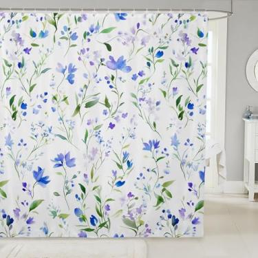 Imagem de Feelyou Cortinas de chuveiro com flores em aquarela, cortina de banheiro floral para crianças, mulheres, homens, acessórios de banheiro de primavera, tecido de poliéster impermeável para barracas de