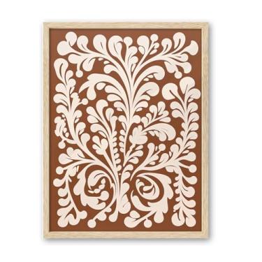 Imagem de iHery Arte de parede emoldurada mexicana de madeira de carvalho natural, arte de parede grande de 40,6 x 50,8 cm, telha Talavera, laranja, terracota, abstrata, tela, decoração de quarto, casa de banho