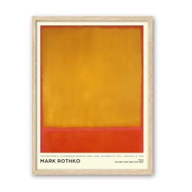 Imagem de iHery Arte de parede emoldurada de madeira de carvalho natural Mark Rothko, grande 40,6 x 50,8 cm 1954 Ocre e vermelho sobre pintura vermelha arte de parede em tela abstrata, decoração de quarto