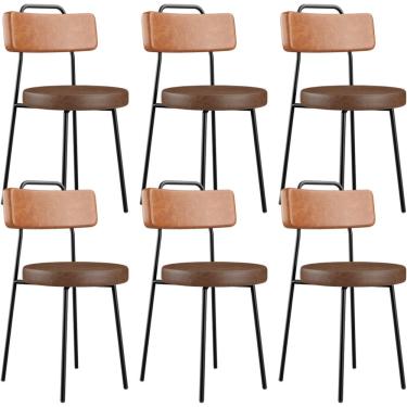 Imagem de Kit 06 Cadeiras Decorativas Estofada Para Sala Jantar Barcelona L02 Couríssimo Camel Marrom - Lyam