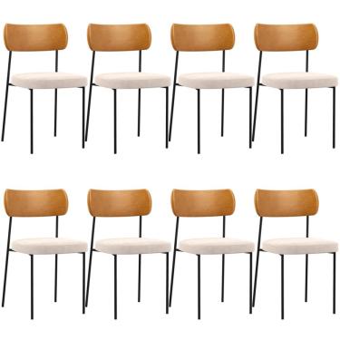 Imagem de Kit 08 Cadeiras Para Sala De Jantar Melina L02 Couríssimo Whisky Suede Bege - Lyam Decor