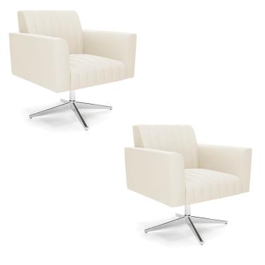Imagem de Kit 2 Poltronas Giratória Viena Gomada Veludo Bege Base Cromada - D'Rossi