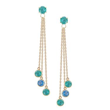 Imagem de Brinco Franja Verde Claro e Azul em Ouro 18 K Coleção Maldivas