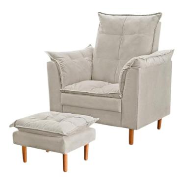 Imagem de Poltrona Conforto com Mini Puff Acompanhante - Revestimento Suede, Estrutura em Eucalipto e 120kg de Capacidade (Bege)