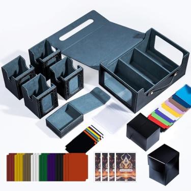 Imagem de ArtBoutiq Commander Deck Box for MTG, 6-Deck Modular Card Case with Dice Tray, Holds 600+ Double-Sleeved Cards and 35PT Magnetic Card Holders, for Trading Cards & TCG Collections（Black）